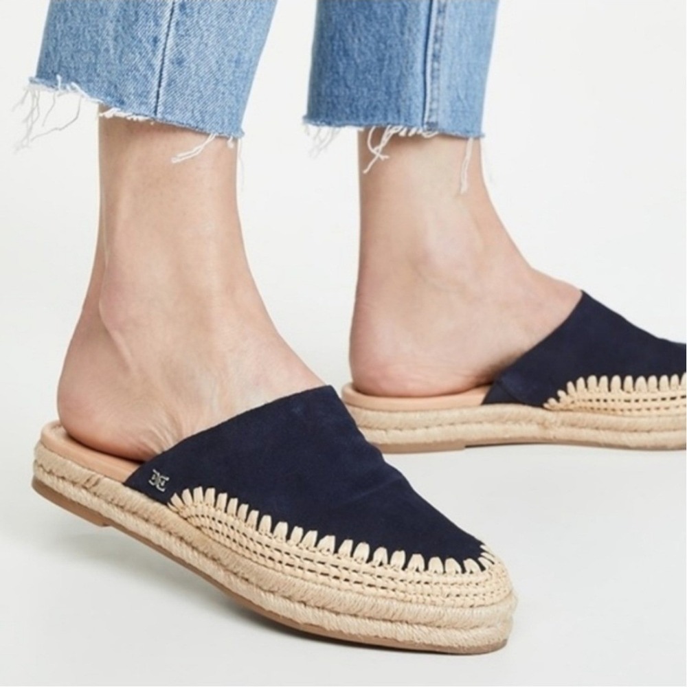 Sam Edelman Austin Navy Blue Suede Espadrille Mules Platform Slides 8.5 RESORT
